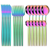 24Pcs Mirror Gold Dinnerware Cutlery Set Stainless Steel Tableware Set Knife Fork Coffee Spoon Party Flatware Silverware Set