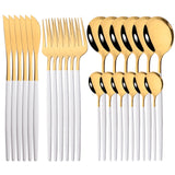 24Pcs Mirror Gold Dinnerware Cutlery Set Stainless Steel Tableware Set Knife Fork Coffee Spoon Party Flatware Silverware Set