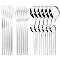 24Pcs Mirror Gold Dinnerware Cutlery Set Stainless Steel Tableware Set Knife Fork Coffee Spoon Party Flatware Silverware Set