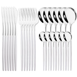24Pcs Mirror Gold Dinnerware Cutlery Set Stainless Steel Tableware Set Knife Fork Coffee Spoon Party Flatware Silverware Set
