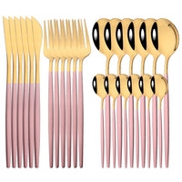24Pcs Mirror Gold Dinnerware Cutlery Set Stainless Steel Tableware Set Knife Fork Coffee Spoon Party Flatware Silverware Set