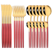 24Pcs Mirror Gold Dinnerware Cutlery Set Stainless Steel Tableware Set Knife Fork Coffee Spoon Party Flatware Silverware Set