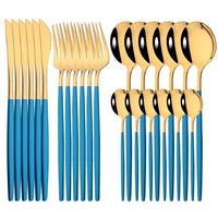 24Pcs Mirror Gold Dinnerware Cutlery Set Stainless Steel Tableware Set Knife Fork Coffee Spoon Party Flatware Silverware Set