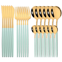 24Pcs Mirror Gold Dinnerware Cutlery Set Stainless Steel Tableware Set Knife Fork Coffee Spoon Party Flatware Silverware Set
