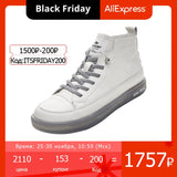 CXJYWMJL Women Genuine Leather Sneakers Spring High-top Casual Shoes Autumn First Layer Cowhide Ladies High Top Vulcanized Shoes