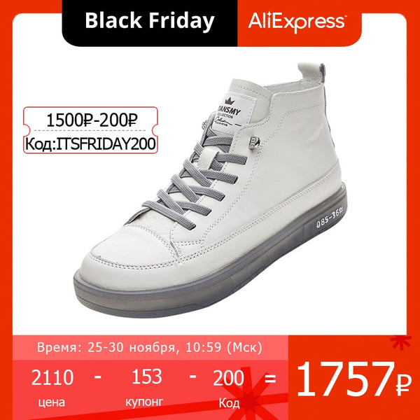 CXJYWMJL Women Genuine Leather Sneakers Spring High-top Casual Shoes Autumn First Layer Cowhide Ladies High Top Vulcanized Shoes