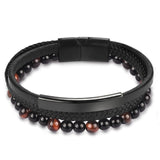 Jiayiqi Fashion Natural Stone Beads Men Bracelet Multilayer Leather Bracelet Punk Jewelry Stainless Steel Magnetic Clasp Bangles