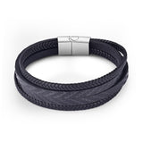 Jiayiqi Fashion Natural Stone Beads Men Bracelet Multilayer Leather Bracelet Punk Jewelry Stainless Steel Magnetic Clasp Bangles
