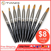 TIANMI kolinsky D Nail Brush Crystal Pen Pure Kolinsky Hair Acrylic Round Nail Brush Size 4/6/8/10/12/14/28 Nail Tool  2020