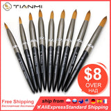 TIANMI kolinsky D Nail Brush Crystal Pen Pure Kolinsky Hair Acrylic Round Nail Brush Size 4/6/8/10/12/14/28 Nail Tool  2020