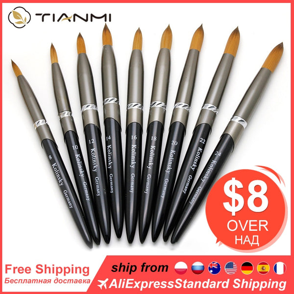 TIANMI kolinsky D Nail Brush Crystal Pen Pure Kolinsky Hair Acrylic Round Nail Brush Size 4/6/8/10/12/14/28 Nail Tool  2020