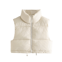 ZXQJ Women Warm Short Waistcoats 2021 Autumn-Winter Fashion Ladies Vintage Puffer Vest Jacket Sweet Female Sleeveless Outerwear
