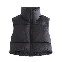 ZXQJ Women Warm Short Waistcoats 2021 Autumn-Winter Fashion Ladies Vintage Puffer Vest Jacket Sweet Female Sleeveless Outerwear