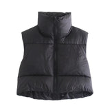 ZXQJ Women Warm Short Waistcoats 2021 Autumn-Winter Fashion Ladies Vintage Puffer Vest Jacket Sweet Female Sleeveless Outerwear