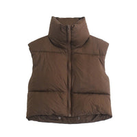 ZXQJ Women Warm Short Waistcoats 2021 Autumn-Winter Fashion Ladies Vintage Puffer Vest Jacket Sweet Female Sleeveless Outerwear