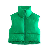 ZXQJ Women Warm Short Waistcoats 2021 Autumn-Winter Fashion Ladies Vintage Puffer Vest Jacket Sweet Female Sleeveless Outerwear