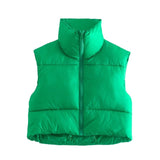 ZXQJ Women Warm Short Waistcoats 2021 Autumn-Winter Fashion Ladies Vintage Puffer Vest Jacket Sweet Female Sleeveless Outerwear