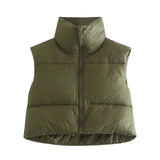 ZXQJ Women Warm Short Waistcoats 2021 Autumn-Winter Fashion Ladies Vintage Puffer Vest Jacket Sweet Female Sleeveless Outerwear