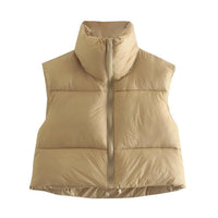 ZXQJ Women Warm Short Waistcoats 2021 Autumn-Winter Fashion Ladies Vintage Puffer Vest Jacket Sweet Female Sleeveless Outerwear