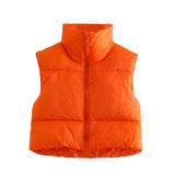 ZXQJ Women Warm Short Waistcoats 2021 Autumn-Winter Fashion Ladies Vintage Puffer Vest Jacket Sweet Female Sleeveless Outerwear