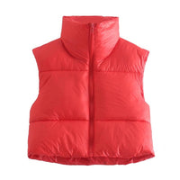 ZXQJ Women Warm Short Waistcoats 2021 Autumn-Winter Fashion Ladies Vintage Puffer Vest Jacket Sweet Female Sleeveless Outerwear