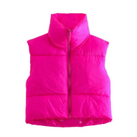 ZXQJ Women Warm Short Waistcoats 2021 Autumn-Winter Fashion Ladies Vintage Puffer Vest Jacket Sweet Female Sleeveless Outerwear