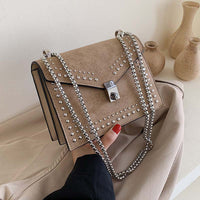 Scrub Leather Brand Designer Shoulder Simple Bags For Women 2022 Chain Rivet Luxury Crossbody Bag Female Fashion Small Handbags