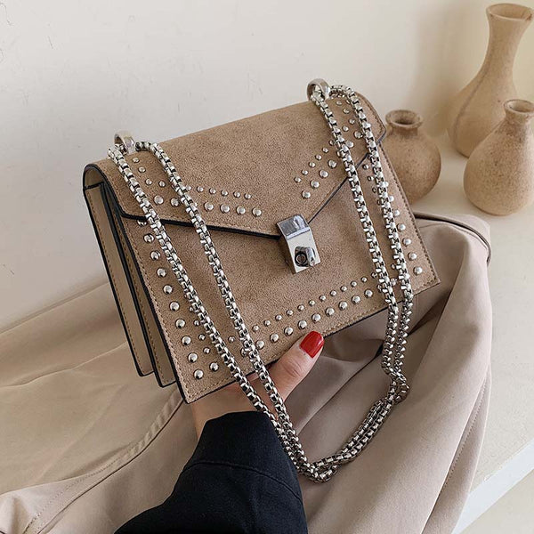 Scrub Leather Brand Designer Shoulder Simple Bags For Women 2022 Chain Rivet Luxury Crossbody Bag Female Fashion Small Handbags