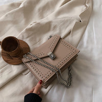 Scrub Leather Brand Designer Shoulder Simple Bags For Women 2022 Chain Rivet Luxury Crossbody Bag Female Fashion Small Handbags