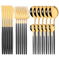 24Pcs Mirror Gold Dinnerware Cutlery Set Stainless Steel Tableware Set Knife Fork Coffee Spoon Party Flatware Silverware Set