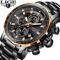 2022 LIGE New Fashion Mens Watches Top Luxury Brand Military Big Dial Male Clock Analog Quartz Watch Men Sport Chronograph Watch