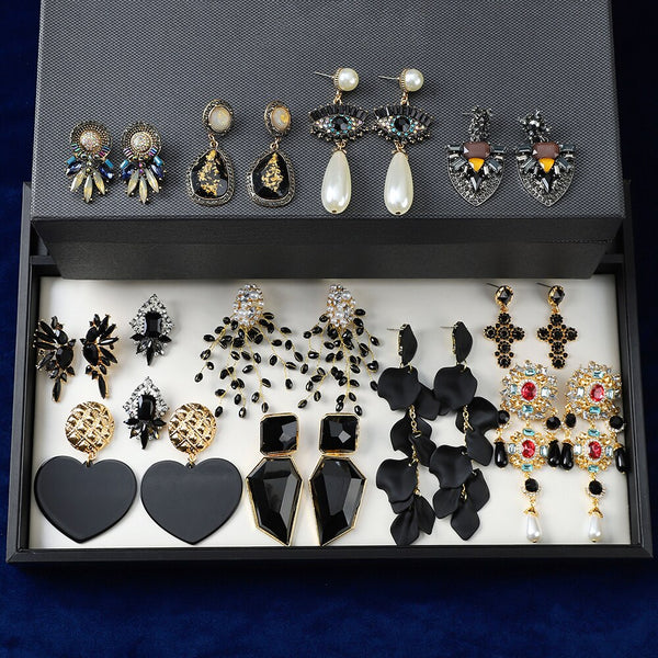 Ztech Za 2021 Black Color Metal Crystal Acrylic Vintage Earrings Lady Girls Handmade Party Statement Jewelry Fashion Accessories