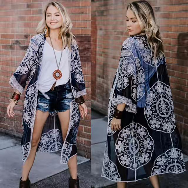 2022 Lace Beach Pareo Beachwear Swim suit Cover up Playa Pareo Tunics for Beach Kimono Swimwear Women Lace Beach Dress #Q767
