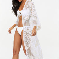 2022 Lace Beach Pareo Beachwear Swim suit Cover up Playa Pareo Tunics for Beach Kimono Swimwear Women Lace Beach Dress #Q767