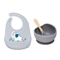 1Set Cute Cartoon Print Baby Bibs Bowls Set Soft Silicone Baby Feeding Non-Slip Bowl Spoon Kids Girl Boy Adjustable Children Bib