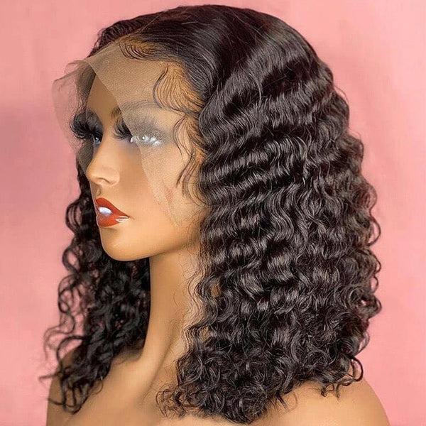 Short Curly Bob Wigs 13x4 Lace Front Human Hair Wigs Deep Wave Frontal Wigs 4x4 Lace Closure Wigs For Women PrePlucked Hairline
