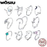 WOSTU Real 925 Sterling Silver Open Ring Finger Adjustable Size Wedding Rings For Women Engagement Fashion Silver Jewelry Gift