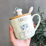 400ML Korean Creative Simple Hamster Mug Cartoon Cute Spoon with Lid Personality Couple Water Cup Home Breakfast Cup