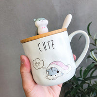 400ML Korean Creative Simple Hamster Mug Cartoon Cute Spoon with Lid Personality Couple Water Cup Home Breakfast Cup