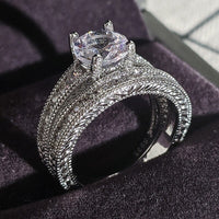2022 New Luxury Round silver color bride Wedding Ring Set For Women Lady Anniversary Gift Jewelry Bulk Sell Black Friday R5834