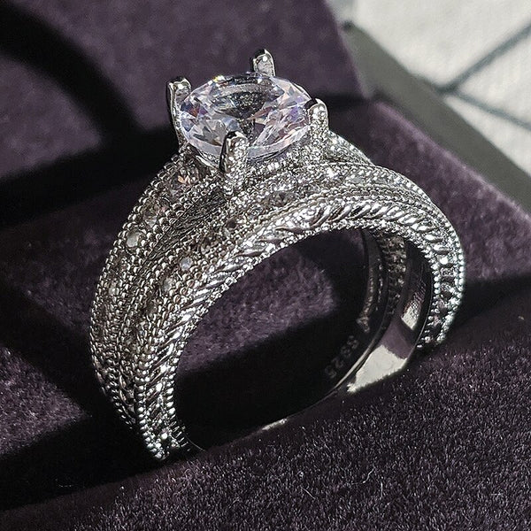 2022 New Luxury Round silver color bride Wedding Ring Set For Women Lady Anniversary Gift Jewelry Bulk Sell Black Friday R5834
