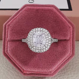 2022 New Arrivals Pink Yellow Silver Color Cushion Cut Finger Engagement Wedding Rings for Women Fashion Jewelry Wholesale R5489