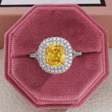 2022 New Arrivals Pink Yellow Silver Color Cushion Cut Finger Engagement Wedding Rings for Women Fashion Jewelry Wholesale R5489