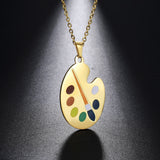 Fishhook Art Artist Necklace Pigment Palette Painter Draw Brush Gold Color Stainless Steel Gift For Woman Pendant charm Jewelry