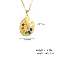 Fishhook Art Artist Necklace Pigment Palette Painter Draw Brush Gold Color Stainless Steel Gift For Woman Pendant charm Jewelry