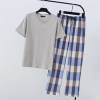 Plus Size Knit cotton Short sleeved trousers pajamas sets men pyjamas Sleepwear summer simple homewear pajamas for male