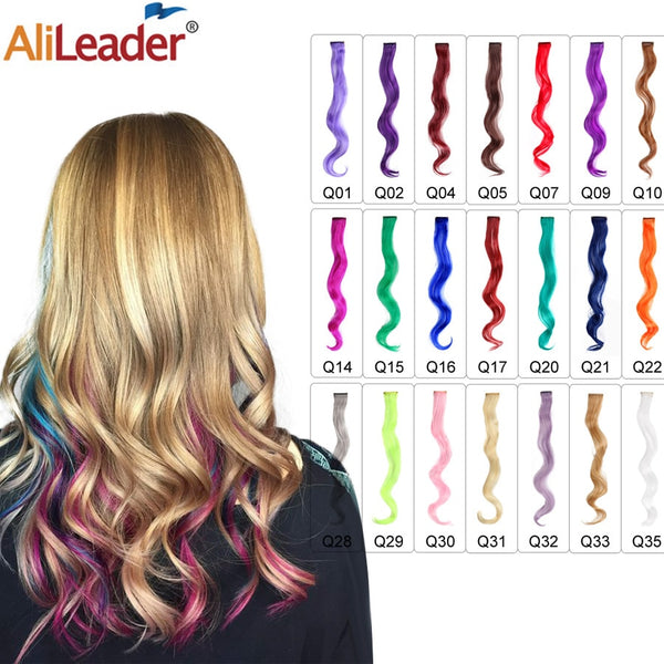 Alileader 18Inch Synthetic Curly Clip One In Hair Extensions Natural Long Hairpieces For Women Girl Pink Blue Colorful