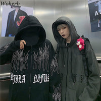 Woherb Sweatshirt Women Oversized Jackets Fall 2022 Woman Clothes Harajuku BF Flame Print Tops Hoodie Korean Hooded Hoodies