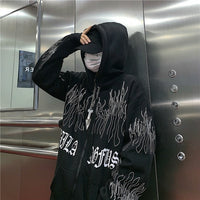 Woherb Sweatshirt Women Oversized Jackets Fall 2022 Woman Clothes Harajuku BF Flame Print Tops Hoodie Korean Hooded Hoodies