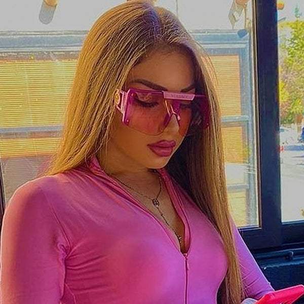 2022 New Luxury Brand One Piece Shield Sunglasses For Women Vintage Rimless Oversize Square Sun Glasses Female Purple Shades Men